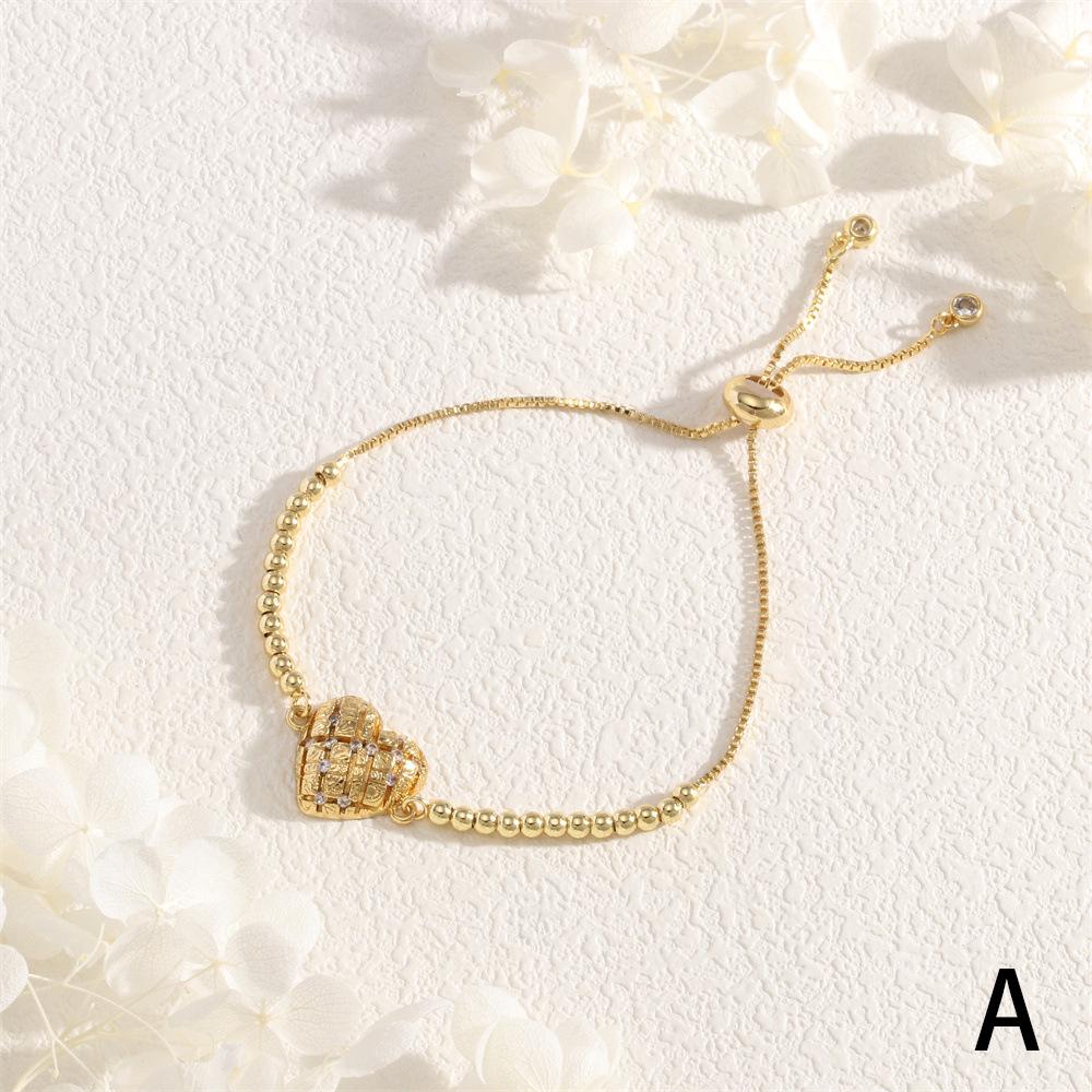 Měděný zirkonový náramek Hvězdná obloha Slunce se srdíčkem a kulatými korálky