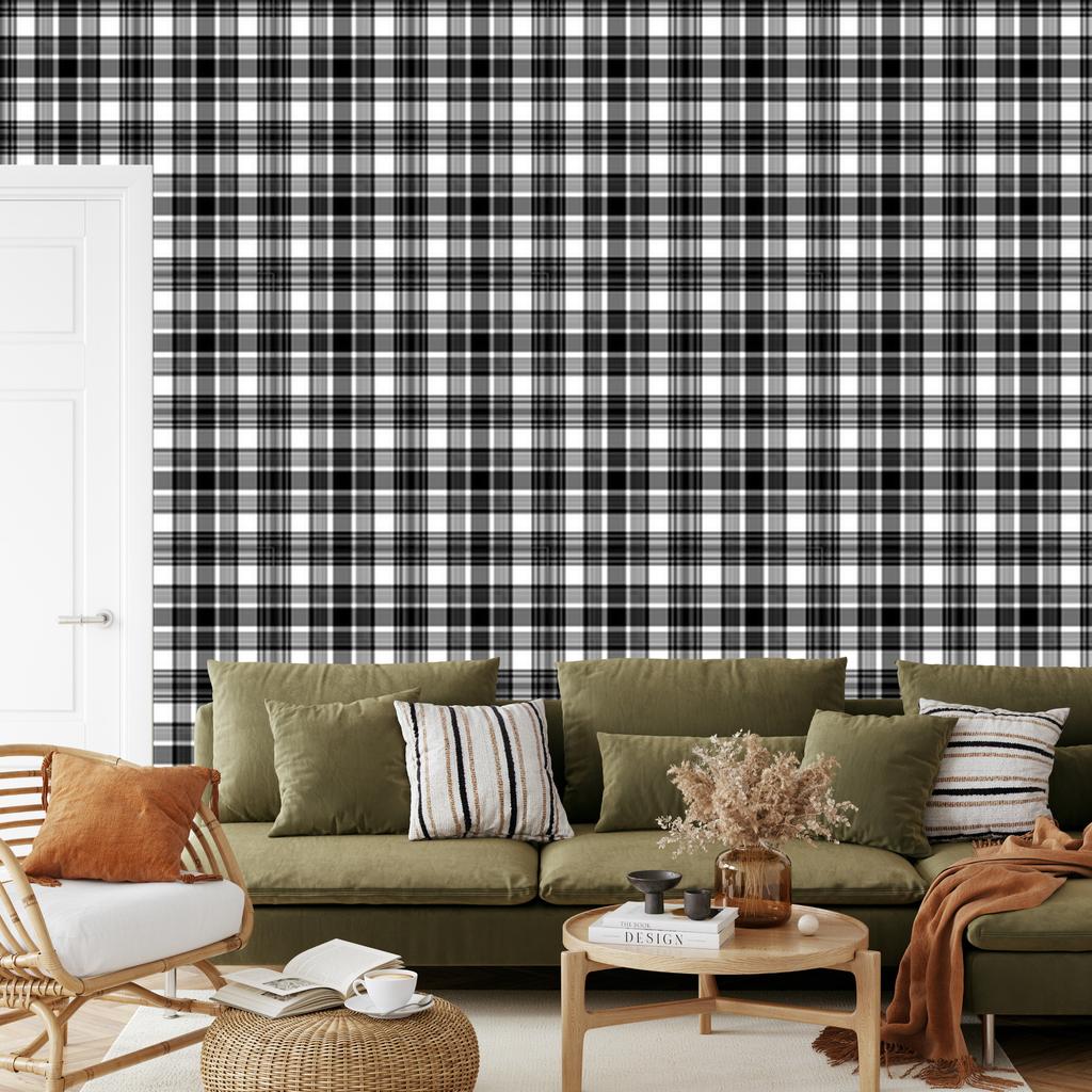 Black and white checkered wallpaper, gray, graphite and light gray, 50x1000