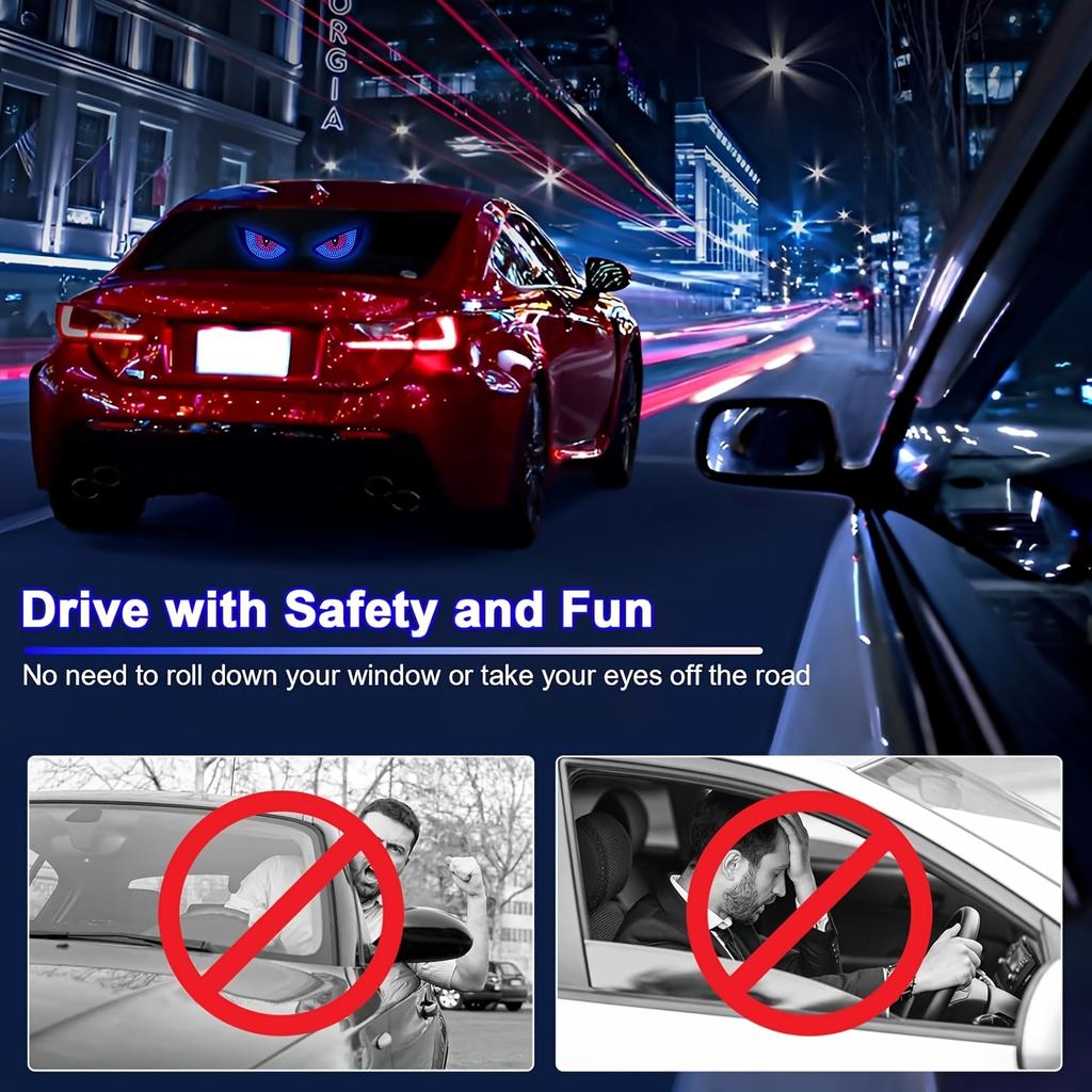 Car Rear Window LED Devil Eyes Light USB Powered with 11 Modes and Adhesive Mount
