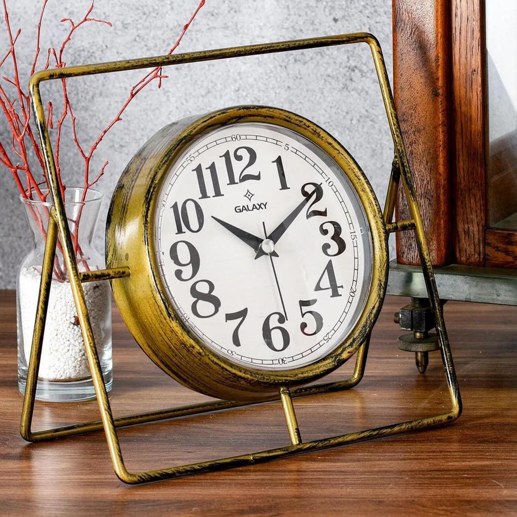 MUYIKA Metallo Decorative Metal Table Clock with Silent Mechanism, 24 Cm, 3 Different Colors, Home Decoration, Table & Desk Clock, Stylish Clock