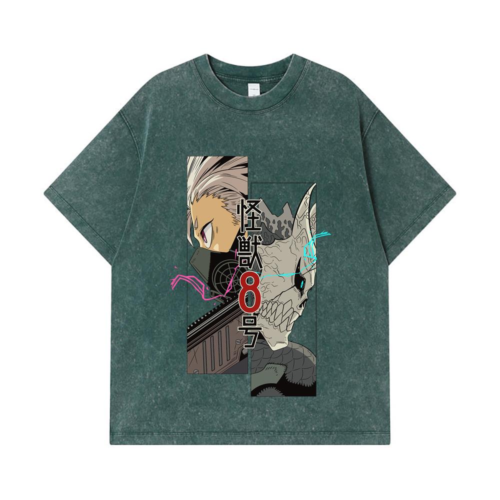275 GSM Washed T-shirts 100% Cotton Kaiju No 8 V17 Print Unisex Heavy Cotton T Shirt