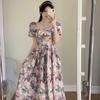 Design Sense Large Size French Romantic Floral Square Neck Dress New Women's Summer Fat Mm Belly Covering and Thin Dress