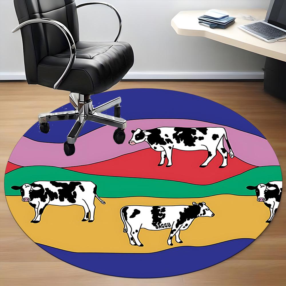 1pc Cows Pasture Office Round Area Rug,  Mat Suitable For Office, Under Office Chairs Bedroom Living Room Home Decor, Room Deco