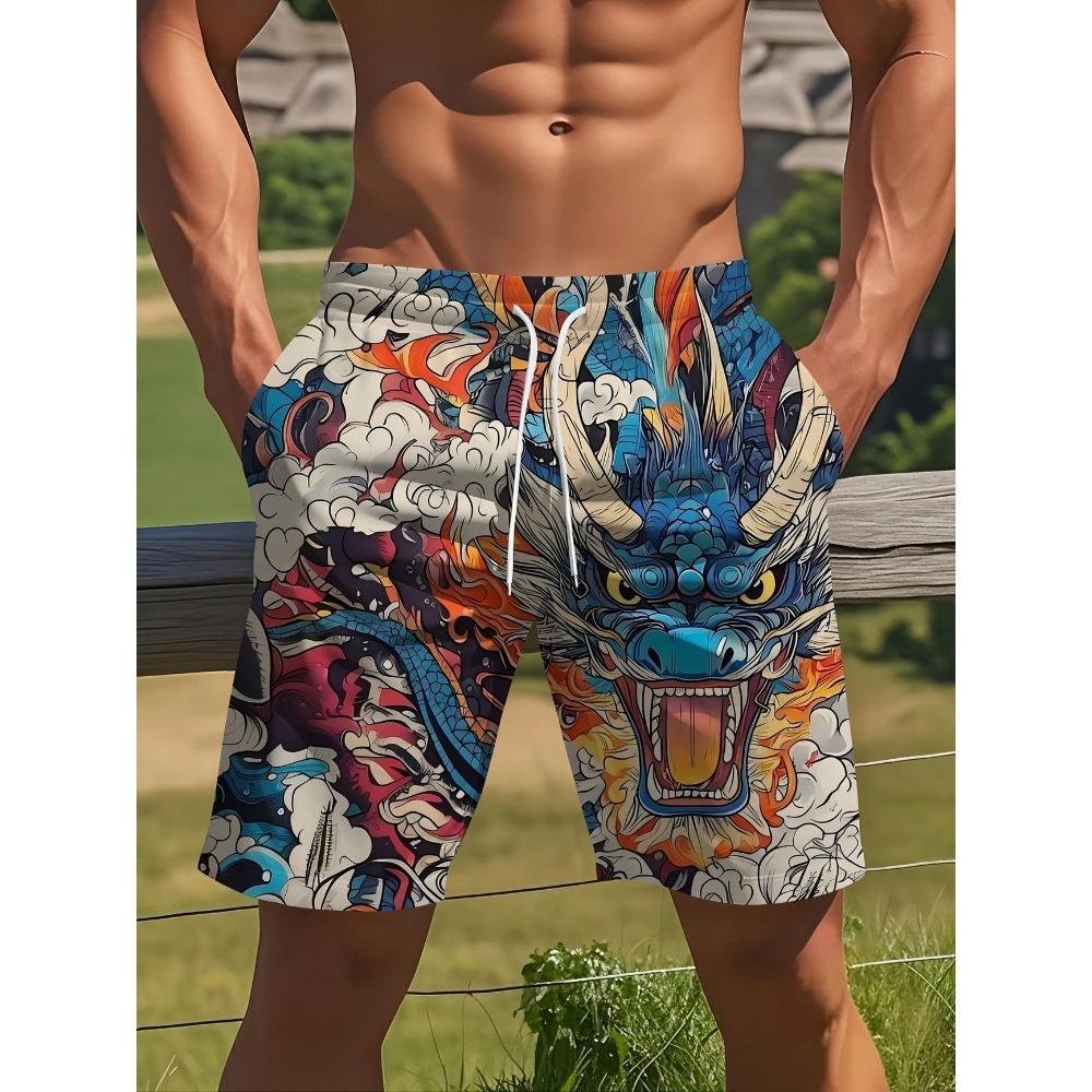 Fashionable Comfortable Plus Size Drawstring Loose Fun 3D Shorts Men Creative Colorful Summer Leisure Holiday Cool Daily Versatile Shorts