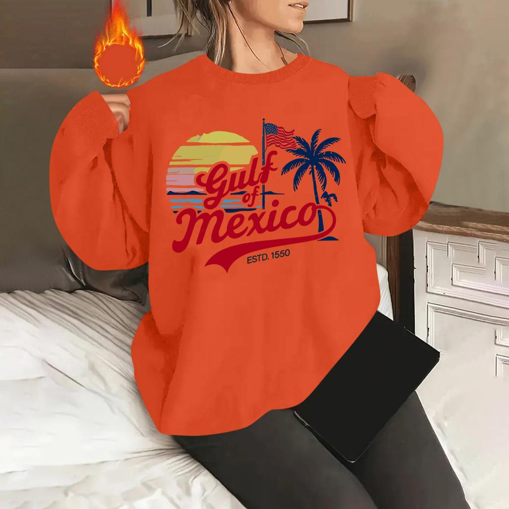 Unisex Offset Printed Round Neck Loose Long Sleeved Sweatshirt