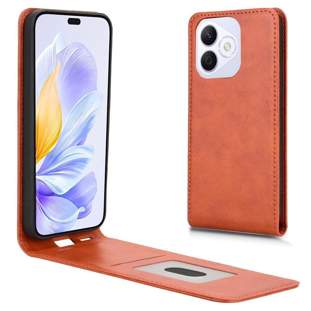 

For Honor X60i 5G Case with Card Slot Magnetic Vertical Flip Leather Phone Cover Orange