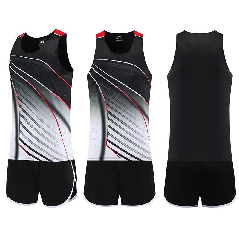 

Дышащий соревновательный беговой комплект: Принтованная майка для марафона и спортивный костюм для студентов и взрослых Men s L чёрный