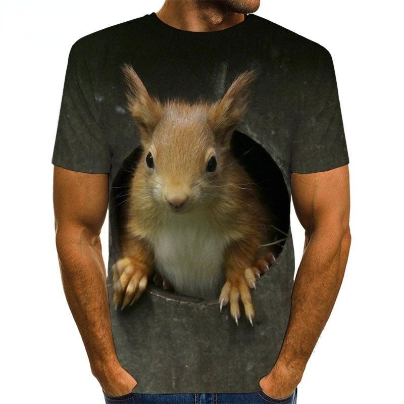 

Cute Squirrel Graphics T Shirts Summer Fashion Short Sleeve 3D Lovely Animals Printed Mens S