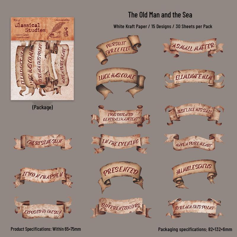 

Beautiful Day Retro Literature Stickers: Classical Study Series for Journals & Collages