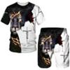 Summer New Men's Short Sleeved Shorts T-shirt Set with 3D Printed Flame Pattern Casual T-shirt Set with Fashionable Sweatshirt