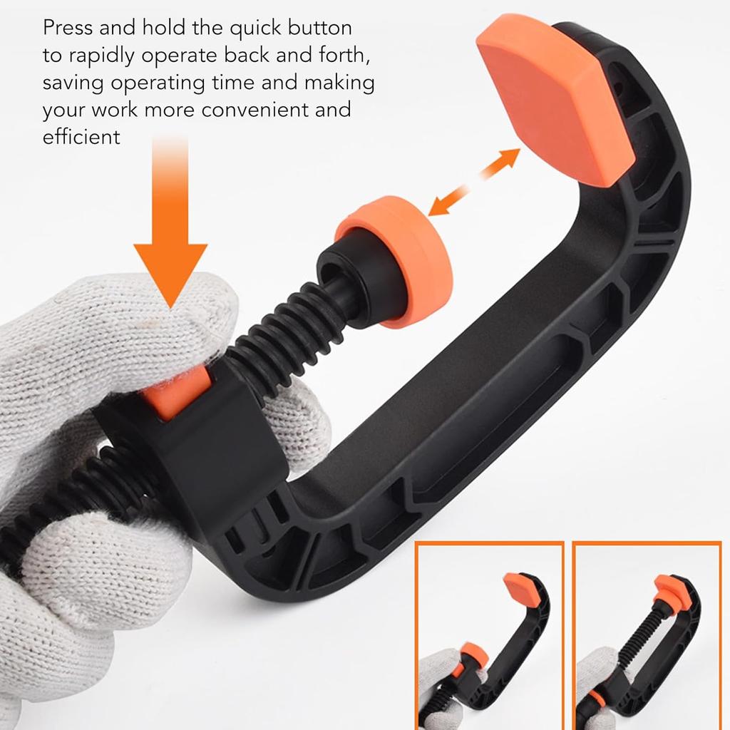 2Pcs C Clamp Set - Strong Clamping Force Plastic Rubber Clamps for Woodworking, DIY and Household Projects, Adjustable and Ergonomic with