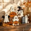 Halloween Ghost Wooden Table Decor Cute Sign, Pumpkin Tombstone Plaque Lightweight Party Supplies for Tiered Tray Decor, Spooky Festive Home Ornament