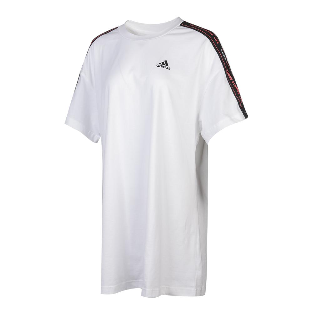 Adidas SS Dress Tape Logo Stripe Decoration Casual Sports Loose Breathable Round Neck Short Sleeve Dress Women Dresses White FJ6882