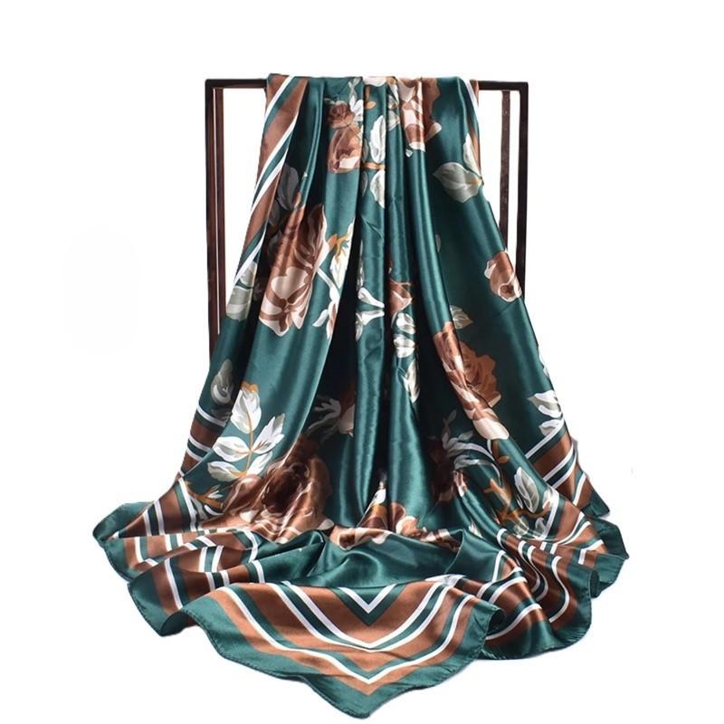 New retro rose printing 91 imitation silk square scarf female foreign high-end temperament silk scarf