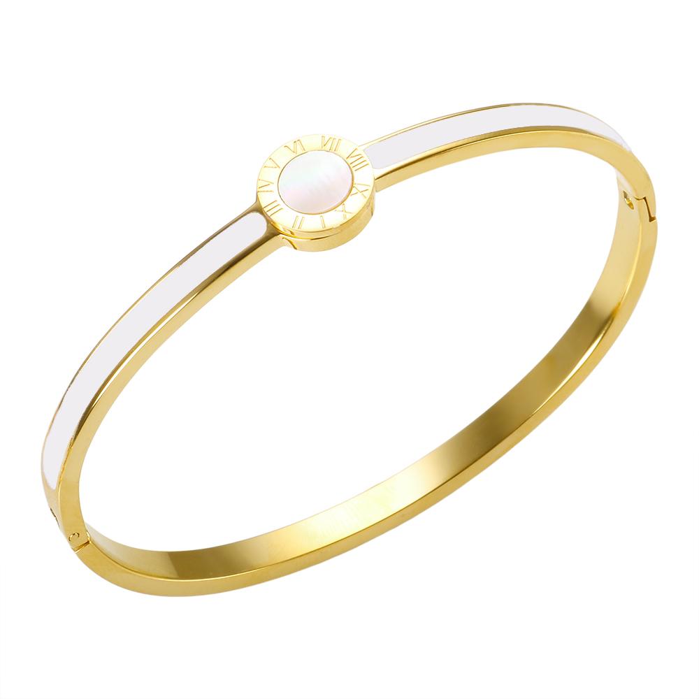 Популярный цветной браслет-манжета из нержавеющей стали с эмалью в виде ракушки для женщин, водостойкий модный браслет с круглыми римскими цифрами