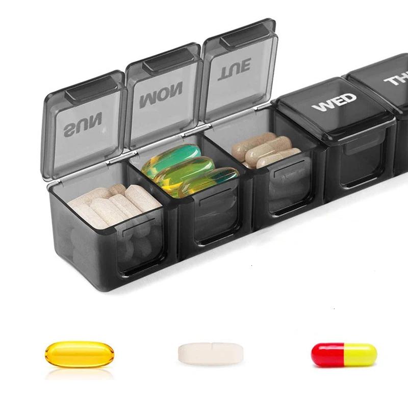 1/2/3PCS 7 Grids Portable Pill and Vitamin Tablet Packaging Boxs Travel and Business Medicine Storage Box One Week Medication Box