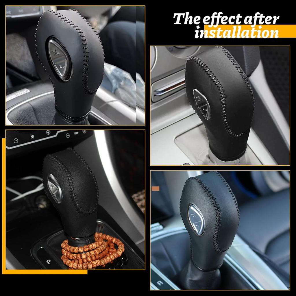 Car Gear Shift Cover Leather for Ford Fusion/Escape/Edge/Focus/Fiesta/Transit/EcoSport/C-Max Automatic Gear Shift Knob Cover Protector Trim Vehicle