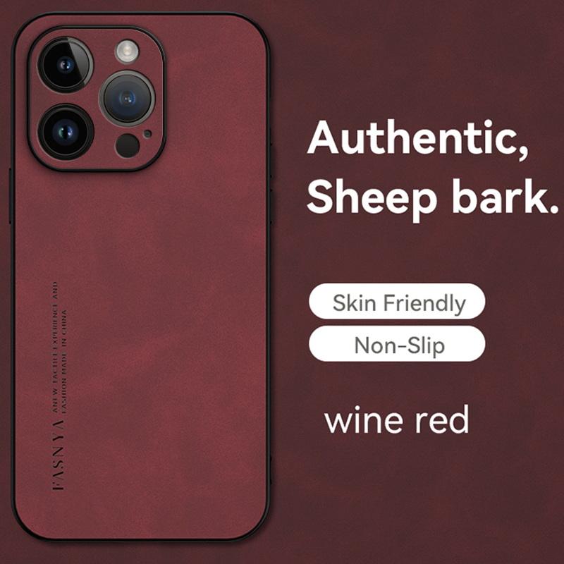 Sheepskin Leather Case For iPhone 16 15 14 13 12 Samsung S25 S24 Plus A34 S23 Redmi Note 14T 12 4G Mi 12T Pro Soft Edges Pure Color Phone Cover