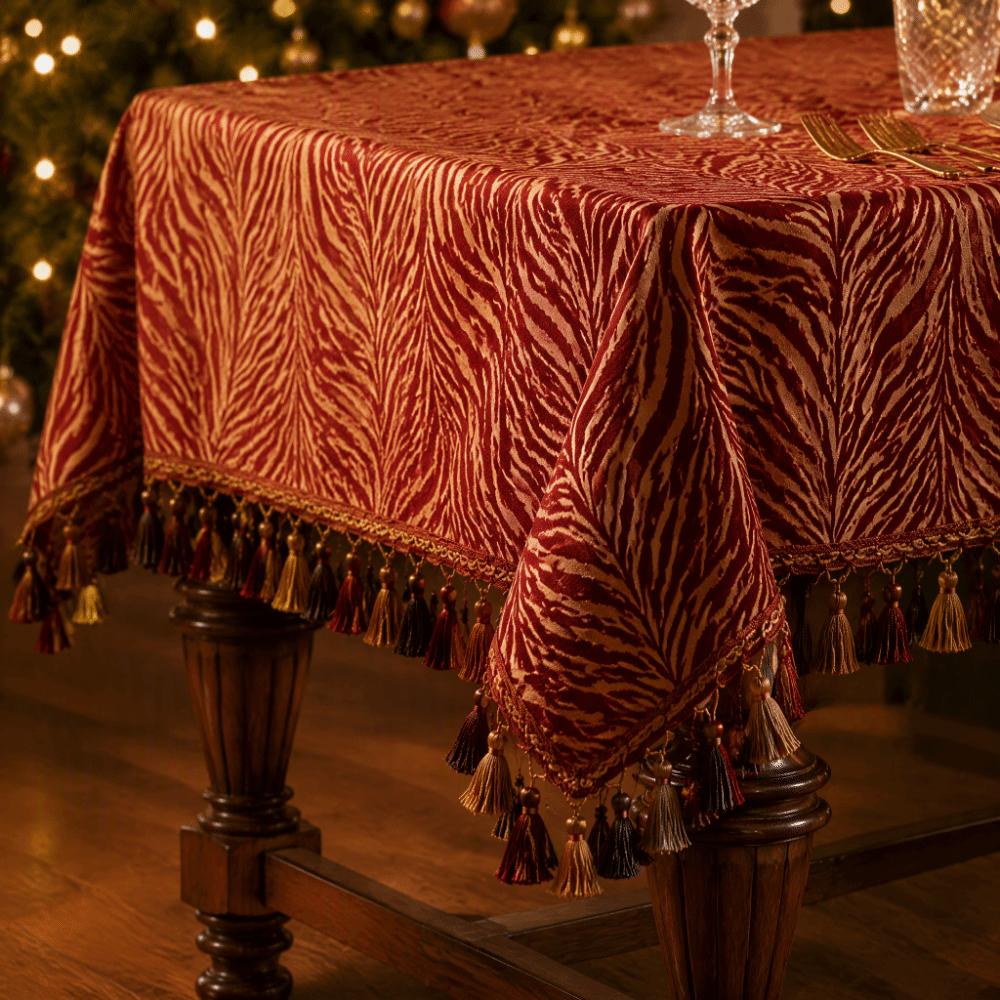 Polyester Cotton Christmas Tablecloth Woven Reversible Table Cover Golden Jacquard Dustproof Dining Table Cloth Dining Table