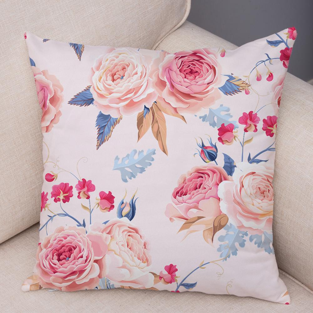 Nordicstyle Roses and Birds Cushion Cover Double Print Decor Plant Pillow Case Soft Plush Pillowcase for Sofa Home Children Room