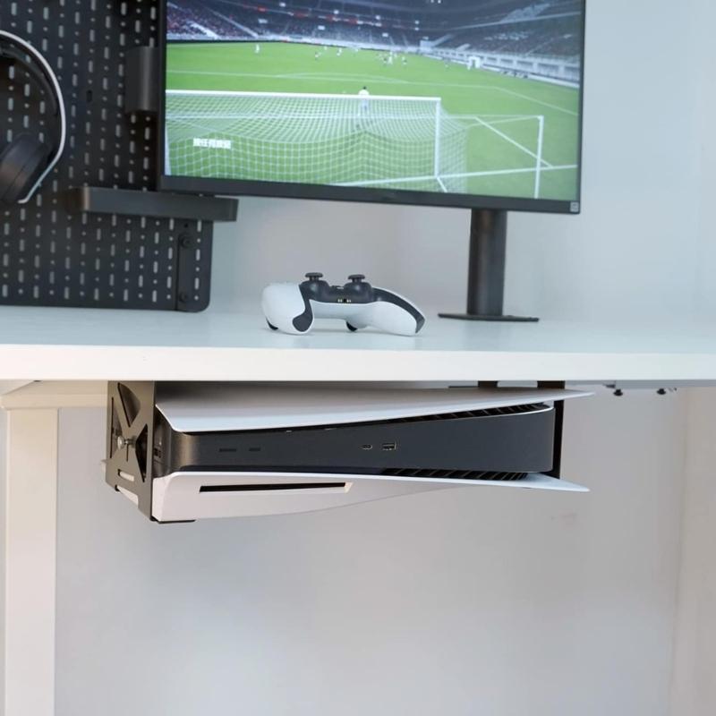 Metal Under Desk Mount Space Saving Gaming Organizers Metal Storage Bracket Simple to Use for Consoles & Controllers