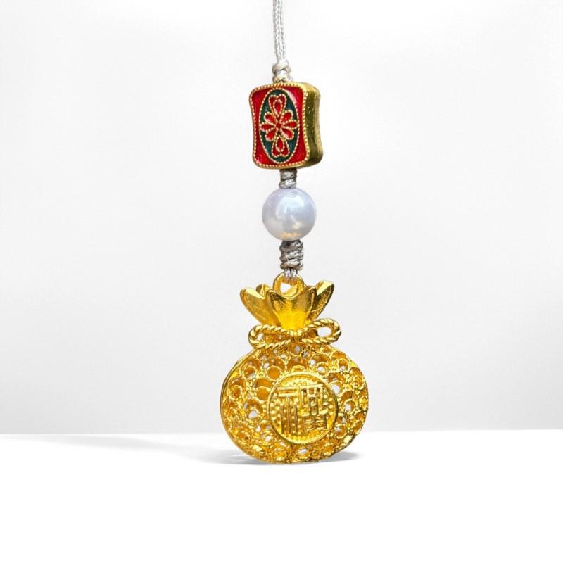 Luxury Metal Gourd Cinnabar Pendant Keychain Ornament