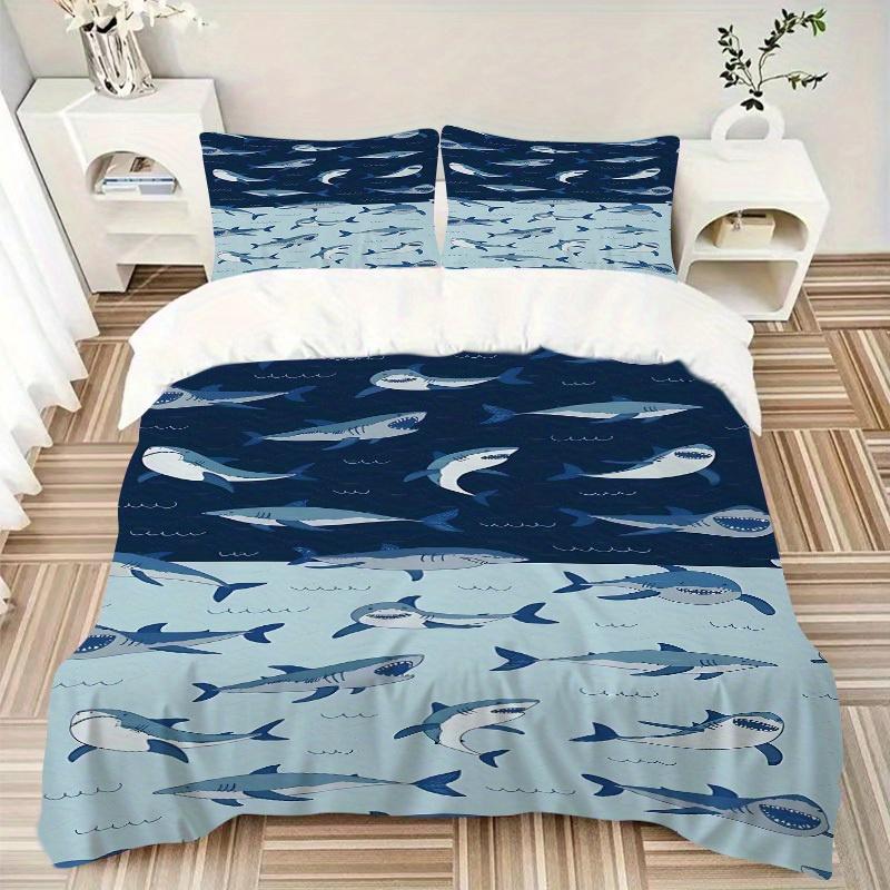 3pcs Shark Ocean Bedding Cover Set, Fashion Classic Popular Print Bedding Set, Soft Comfortable, All Season Use, For Bedroom, Guest Rooma0819148