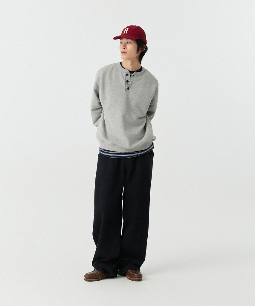 STENDS [M~4Xl] Henley Neck Semi-Oversized Sweatshirt_Melange Gray