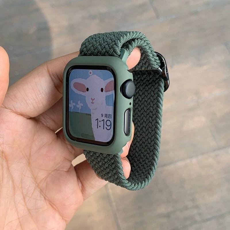 Korean Cute Braied Strap + Case For Apple Watch Band 49mm 46mm 45 44 38 42 Nylon Bracelet For iWatch Series 10 9 8 7 6 5 4 3 SE