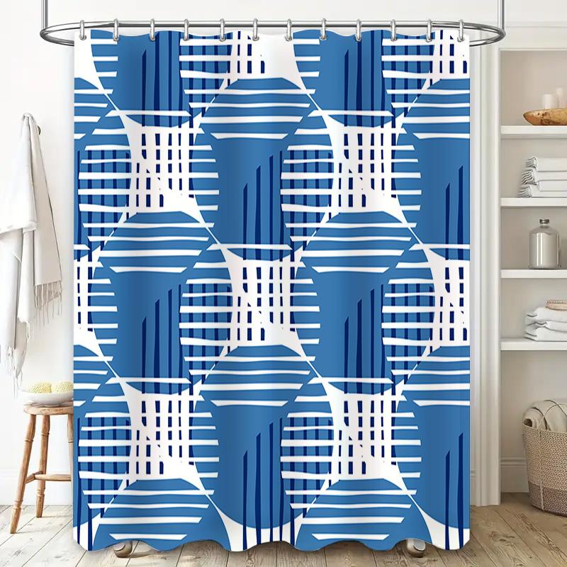 Blue And White Bath Curtains Modern Stripes Pattern Bathroom Shower Curtain Waterproof Decor 72X84 Inches Blue White Set (1)