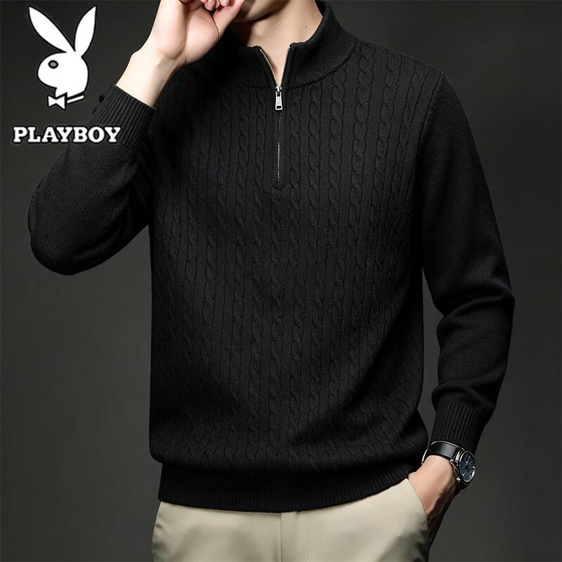 PLAYBOY Men's Casual Half-Zip Stand Collar Knit Sweater