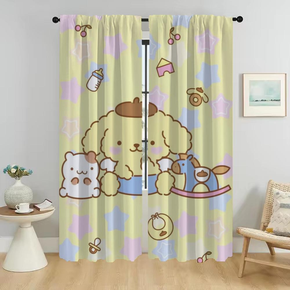 Partition P-Pompom Purin Blackout Curtains 2 Pieces Window Curtain for Room 2 Panel Halloween Decoration Tulle for Bedroom Child
