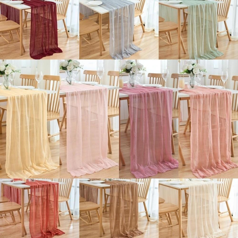 Bohemian Vintage Table Runners Pleated Fabric 300cm Cheesecloth Table Setting Rustic Country Boho Wedding Decoration Home