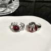 French Irregular Niche Design Personality High Sense Red Gem Open Ring Cold Wind Ring Female