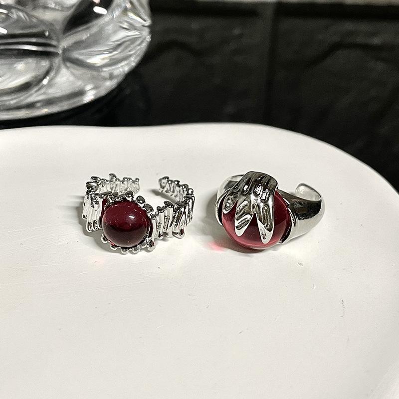 French Irregular Niche Design Personality High Sense Red Gem Open Ring Cold Wind Ring Female