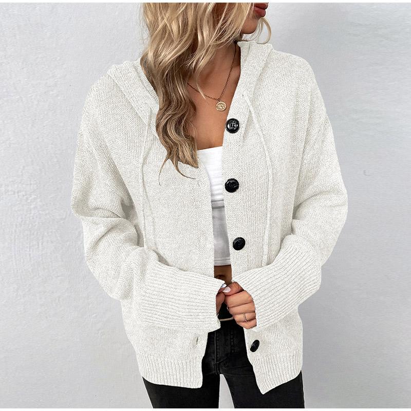 Женский повседневный и модный вязаный кардиган с длинными рукавами и капюшоном — фото 10