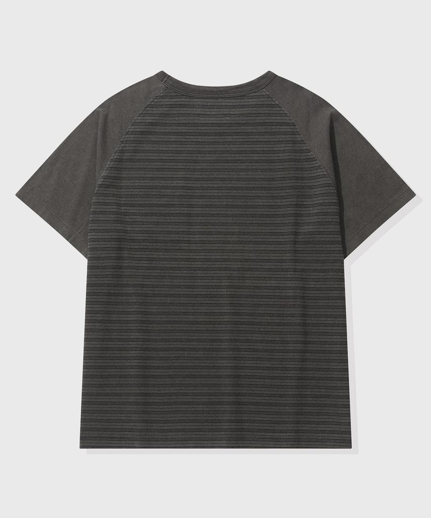 KIIMUIR [Crop] Striped Crop Washed Short Sleeve T-Shirt_Charcoal