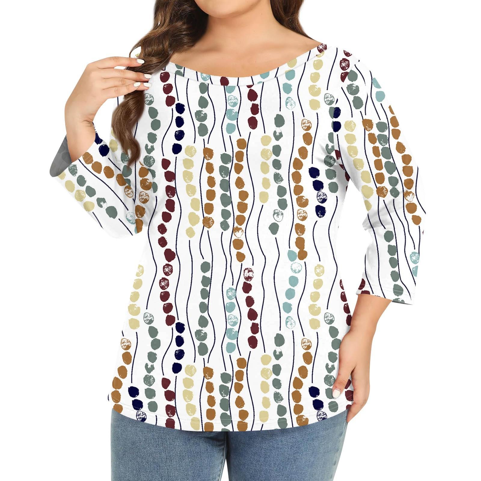 

Женский однотонный топ больших размеров с круглым вырезом и рукавами 3/4 XXXXL