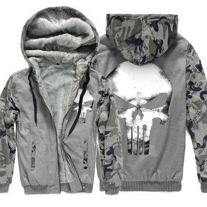 

Пальто Череп Каратель Молния Унисекс Куртка Толстовки Худи Утеплить 3XL темно-серого
