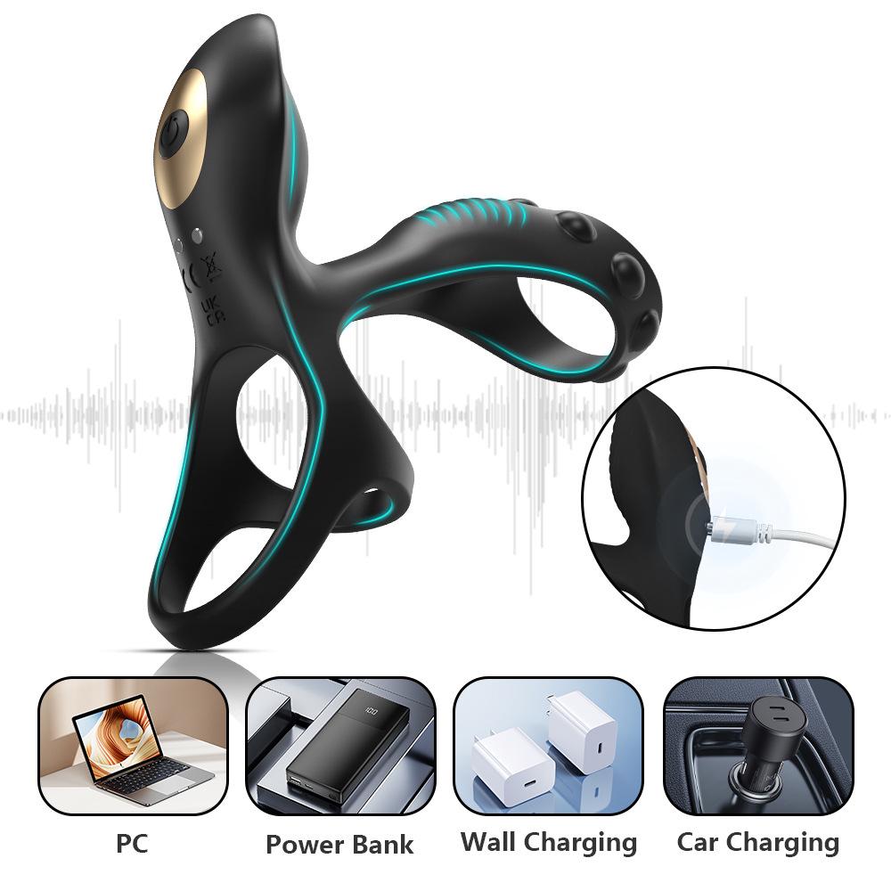 Three-pronged Silicone Vibrating Cock Ring with Wireless APP Remote Control