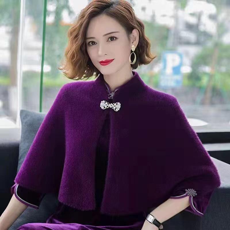 2024 Winter Elegant Loose Batwing Cloak: Fashionable Solid Color Short Shawl for Moms