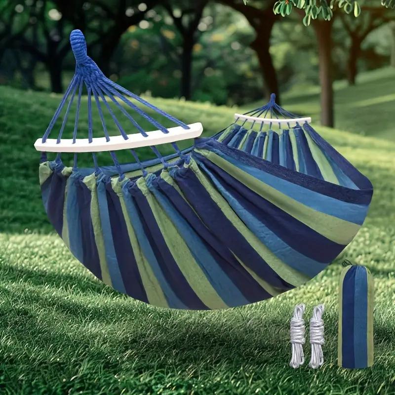 Garden Hammock Double 260 X 155 With Strong Crossbar - Color Green Stripes
