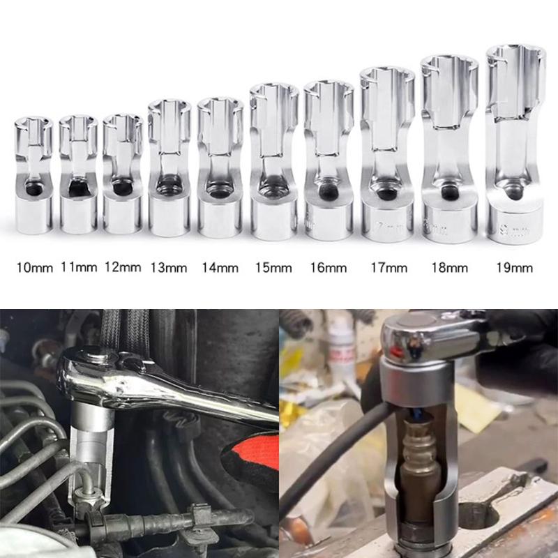 Diesel Injector Fuel Line Socket Wrench 10mm-19mm Open Oil Pipe Removal Sleeve Union Nut Socket Adapter Hand Tool