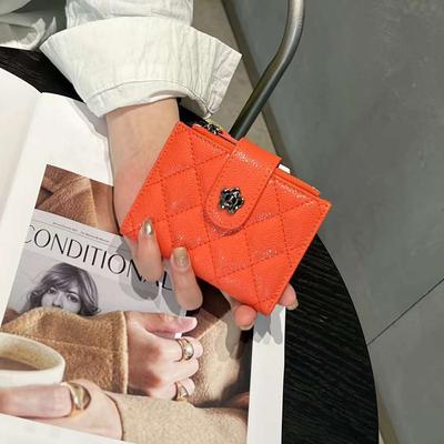 Genuine Leather Caviar Women Wallets First Layer of Cowhide Short Wallet Branded Style Coin Purse Camellia Zipper Hasp Billfold Without Logo