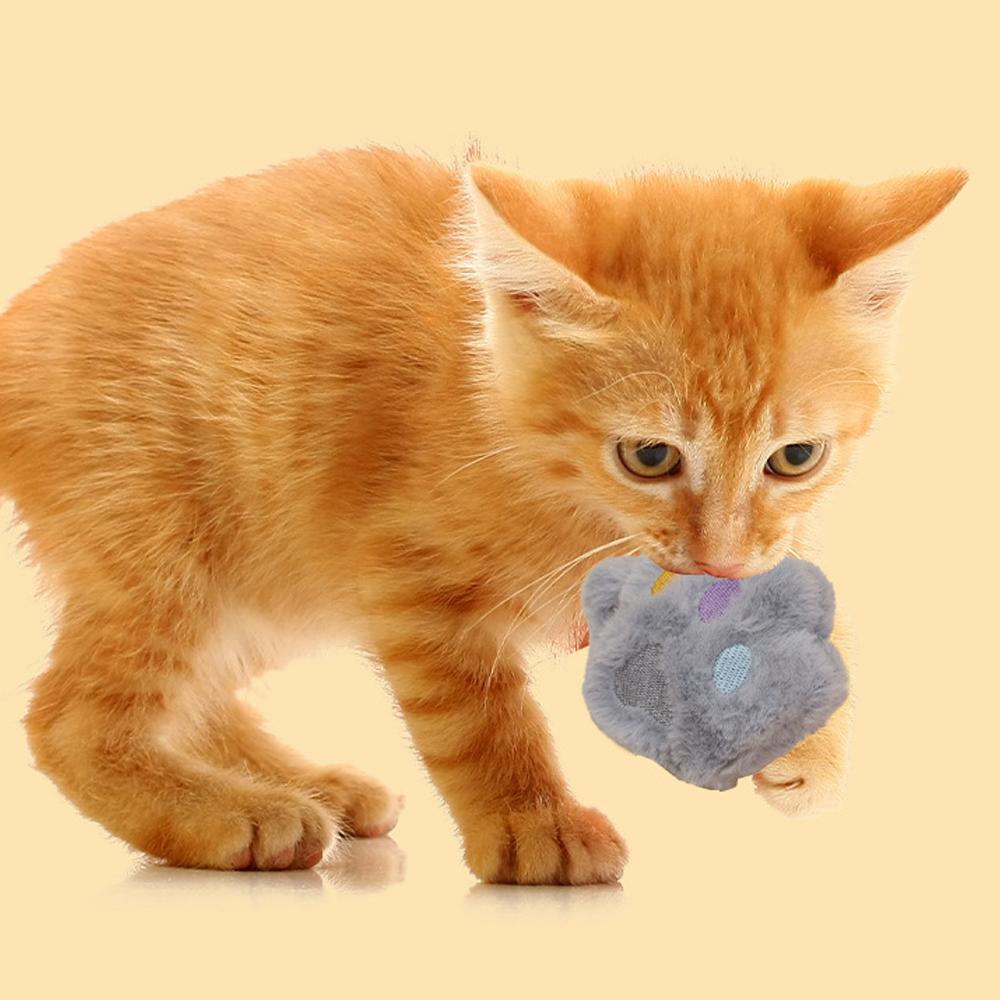 1pc Cute Paw-shaped Cat Plush Toy Coral Fleece Interactive Pet Chew Toys for Kitten Teeth Cleaning Bite Resistant Cat Pillow Toy
