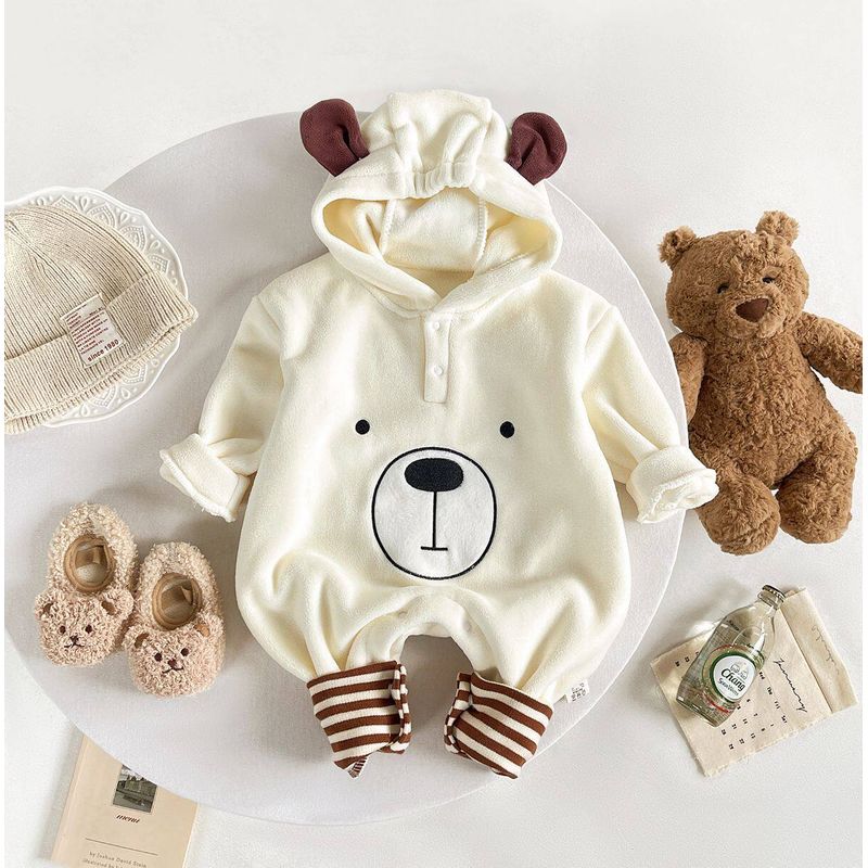 

Children s Clothing, Baby Clothes, Autumn and Winter Cute Hooded Bear Baby Fleece-Lined One-Piece Romper, Warm Outdoor Clothing Apricot color 66
