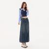 American Retro High Waist A-Line Denim Skirt with Slit and Patchwork - Spring 2026 Collection