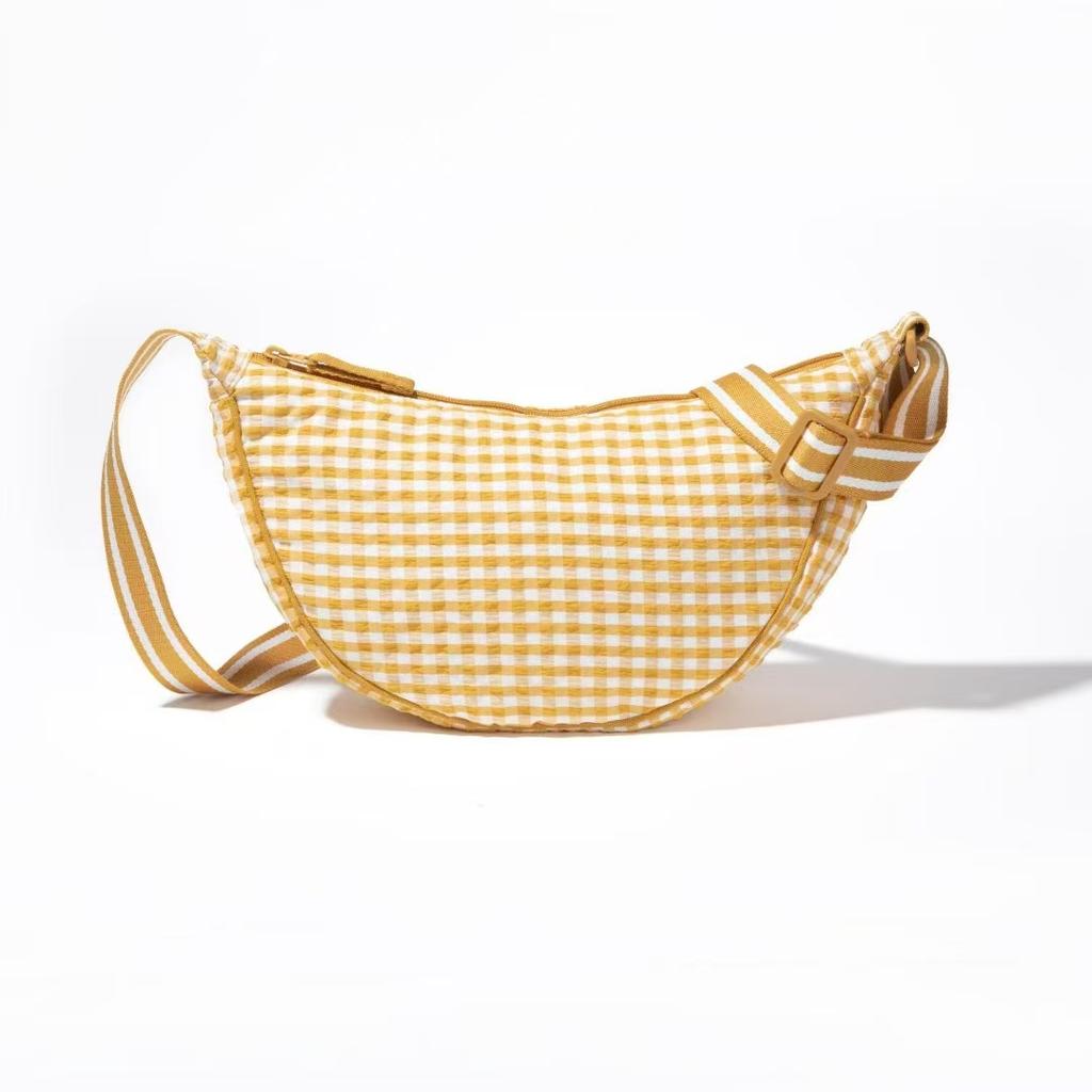 Casual Canvas Plaid Shoulder Bag Adjustable Strap Lightweight Nylon Crossbody Bag Hobo Bag Handbag Dumpling Ladies/Girls