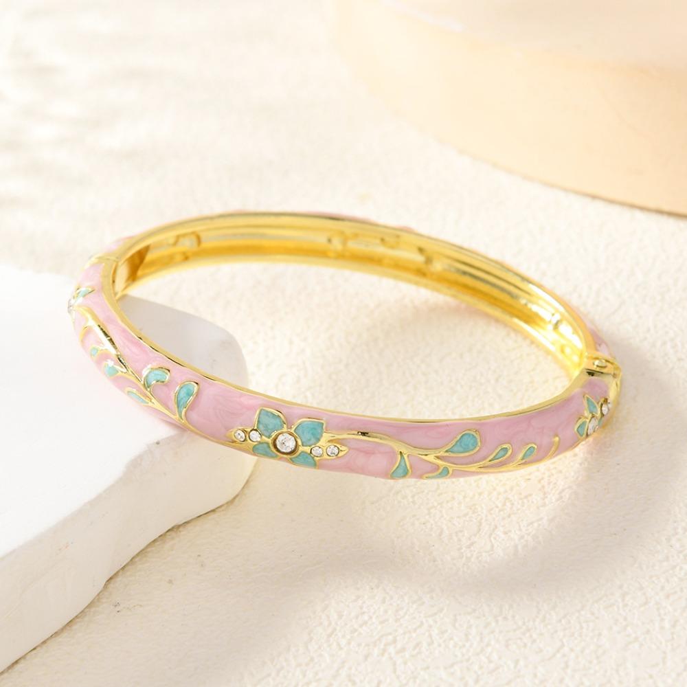 Rhinestone Flower Jewelry Flower Design Enamel Bracelet Jewelry Cloisonné Bracelet  For Girls