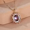 Luxury Oval Purple Zircon Pendant Necklace for Women Gold Color Exquisite Party Jewelry